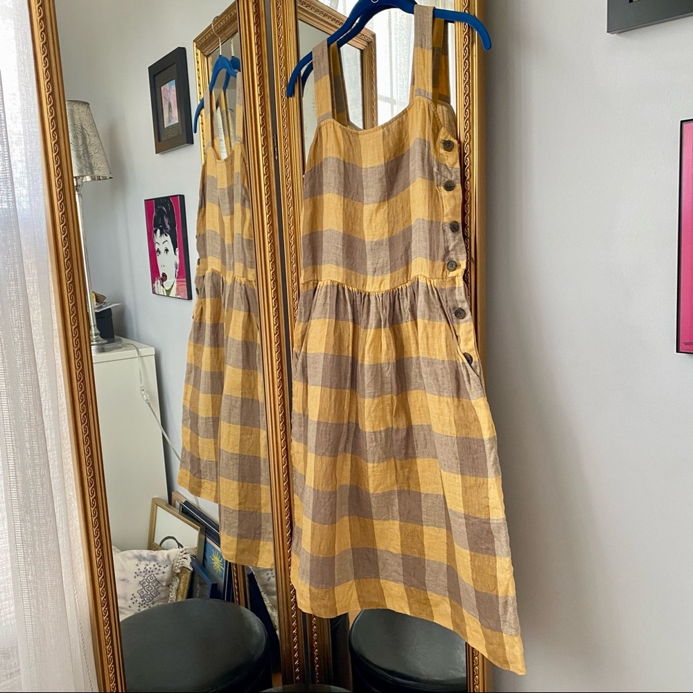 rare wilfred le fou gingham linen dress size small